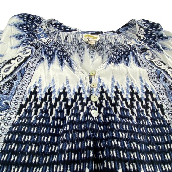 FIG & FLOWER Women Paisley Print Blouse Sz M Blue 3/4 Sleeve Abstract 26-3 - Picture 5 of 13